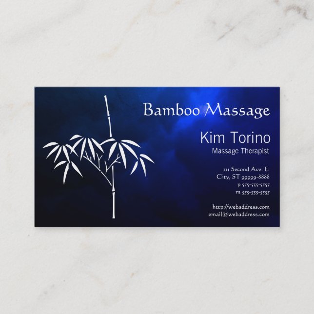 Cartão De Visita Massage Therapist Bamboo Dark Clouds Appointment (Frente)