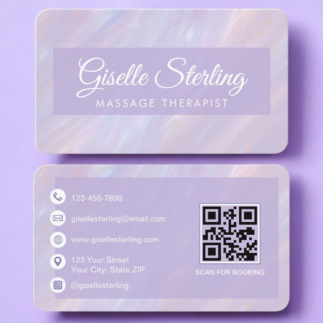 Cartão De Visita Massage Therapist Iridescent QR Code Professional (Criador carregado)