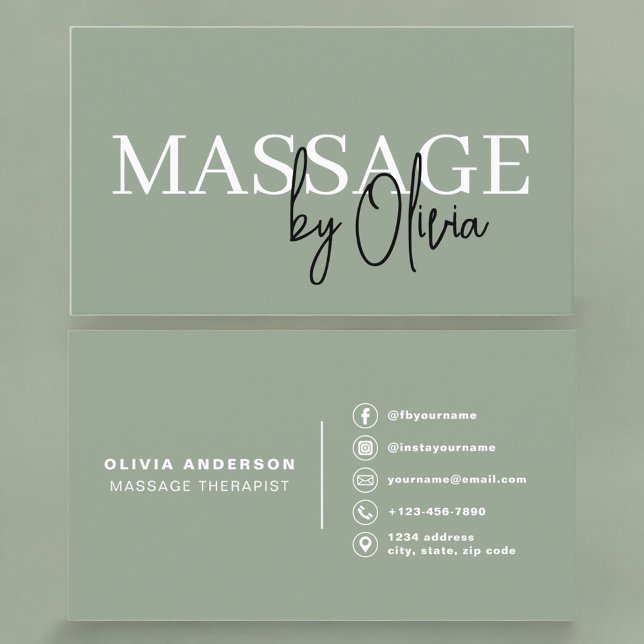 Cartão De Visita Massage Therapist Sage Green  (Criador carregado)