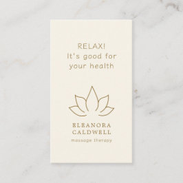 Cartão De Visita Massage Therapy Lotus Logo Dourado em Creme