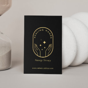 Cartão De Visita Massagem de mãos modernas e logotipo Dourado de be