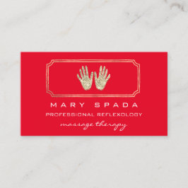 Cartão De Visita Massagem Reflexologia Largura Mãos Vermelho Dourad