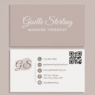 Cartão De Visita Massagem Terapista Blush Mauve Elegante Código QR
