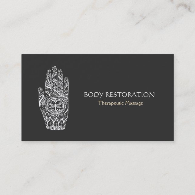 Cartão De Visita Massagem Terapista Henna Dragonfly Tattoo Mão 5a (Frente)