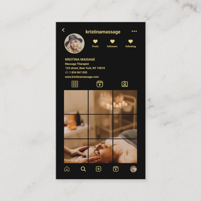 Cartão De Visita Massagem Terapista Instagram Foto Grade Código QR (Frente)