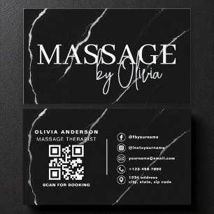 Cartão De Visita Massagem Terapista QR Código Silver Black Marble