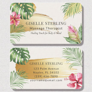 Cartão De Visita Massagem Terapista Tropical Dourada, Mola de Água
