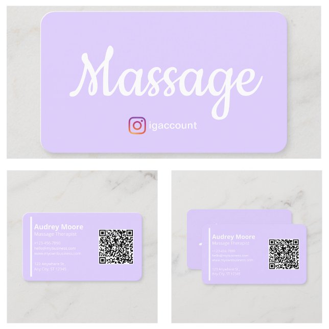 Cartão De Visita Massas Terapêutica Modelos Bem-Estar Código QR (Massage Therapist Wellness Templates QR Code Business Card
)