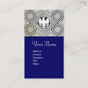 CARTÃO DE VISITA MÁTICAS AZUIS E BRANCAS ROMAN EAGLE DAMASK
