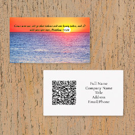 Cartão De Visita Matthew 11:28 Ocean Red Sunset Código QR