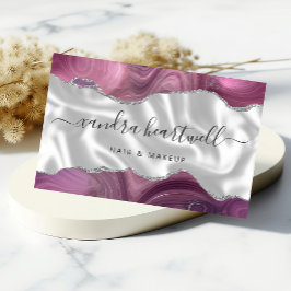 Cartão De Visita Mauve Agate Silver Glitter Luxury