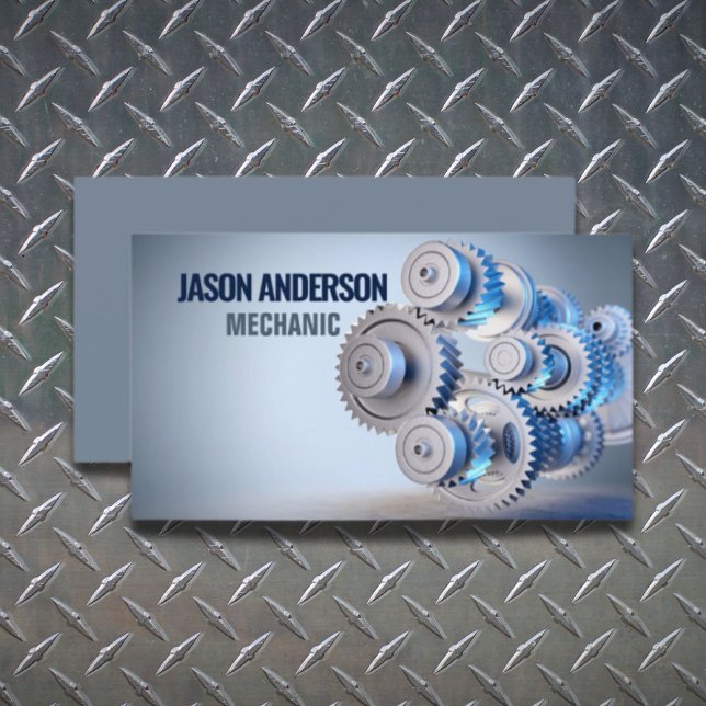 Cartão De Visita Mecânica de engrenagens industriais para automóvei (Auto Repair Automotive Industrial Gears Mechanic Business Card)