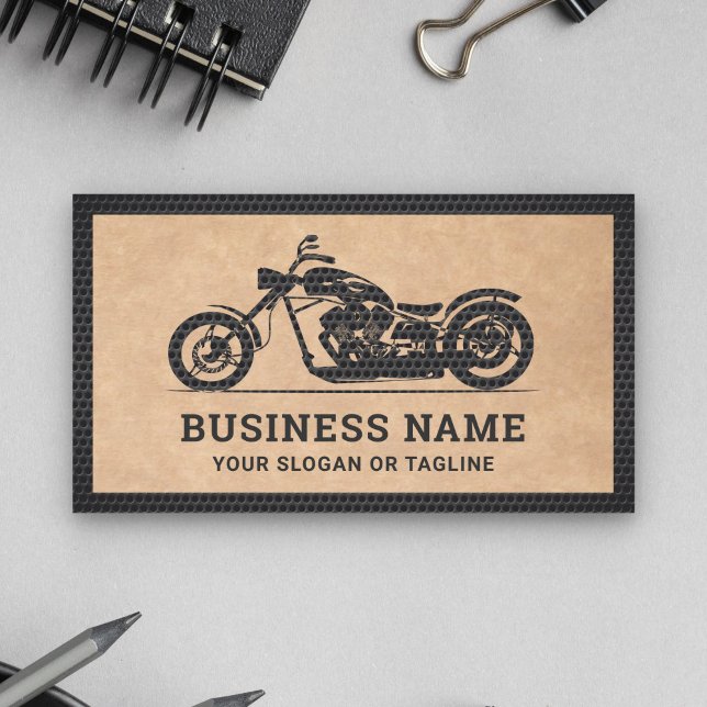 Cartão De Visita Mecânica de motocicletas Rustic Kraft Black (Criador carregado)