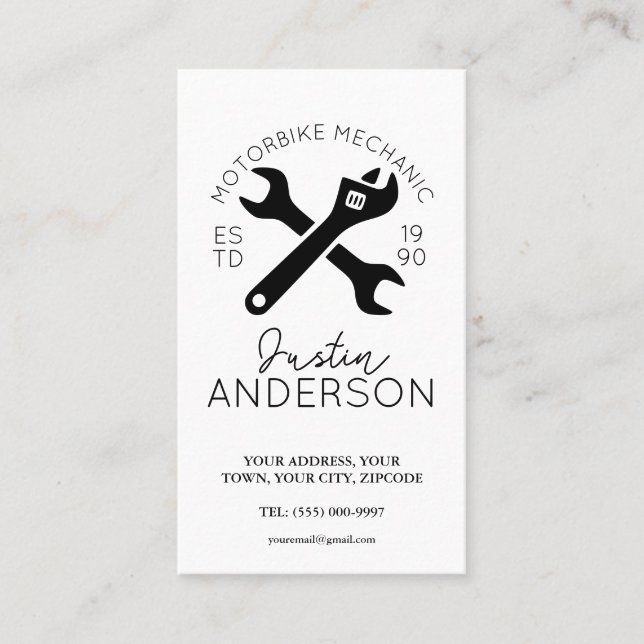 Cartão De Visita Mecânica profissional com chave inglesa e chave (Frente)