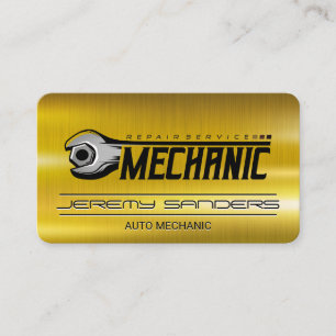Cartão De Visita Mecânico Automotivo Metal Dourado Logotipo de