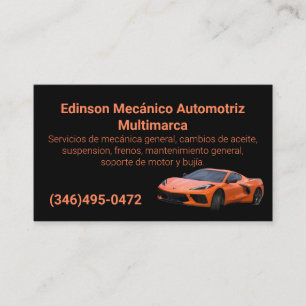 Cartão De Visita Mecánico Automotriz Naranjo Negro