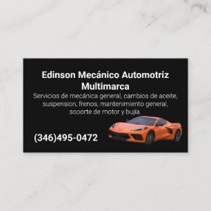 Cartão De Visita Mecánico Automotriz Naranjo Negro