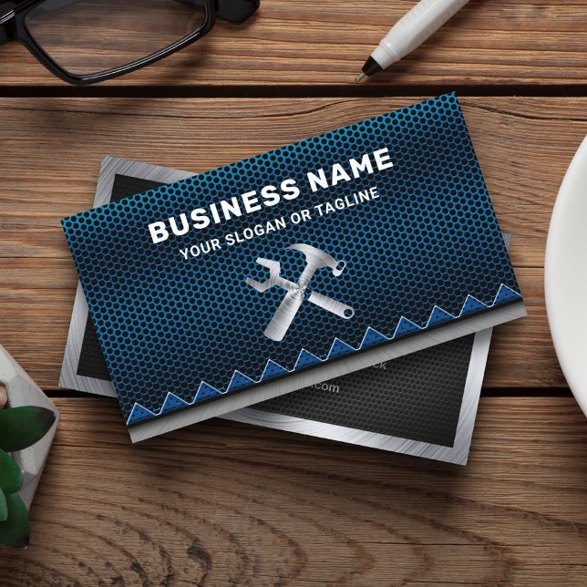 Cartão De Visita Mecânico de Reparo Automático de Malha Azul Metáli (Criador carregado)