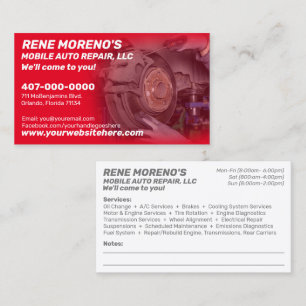 Cartão De Visita Mecânico de reparo de automóveis móveis de 2 lados