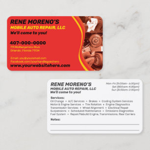Cartão De Visita Mecânico de reparo de automóveis móveis de 2 lados