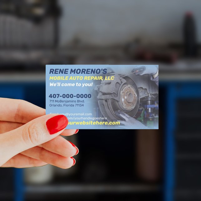 Cartão De Visita Mecânico de reparo de automóveis móveis de 2 lados (Increase visibility with these mobile mechanic & auto repair business cards.)