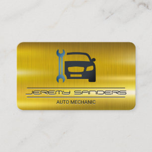 Cartão De Visita Mecânico Metal Dourado Serviços Automotivos