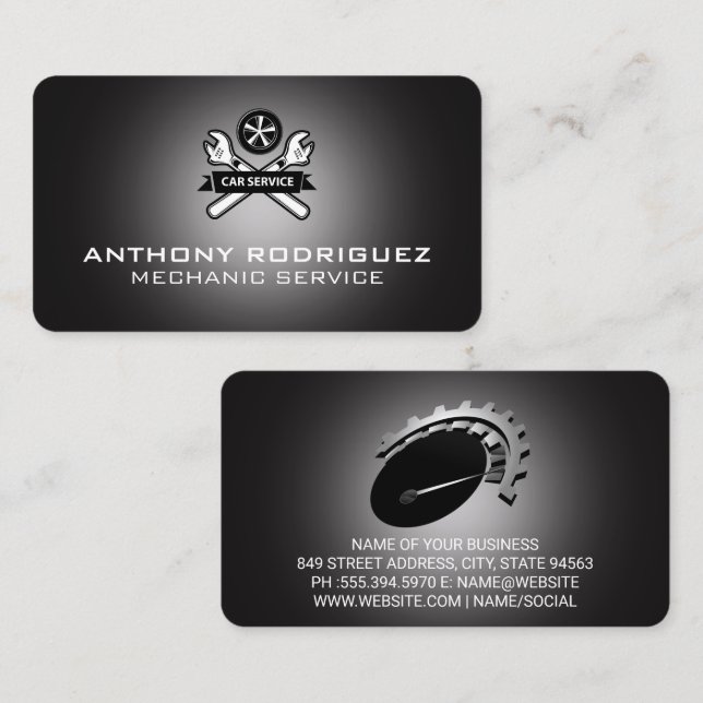 Cartão De Visita Mechanic Wrench Car Repair Logo (Frente/Verso)