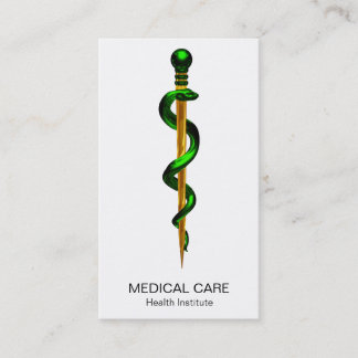 Cartão De Visita Médica Dourada de Asclepius Verde-Herbal