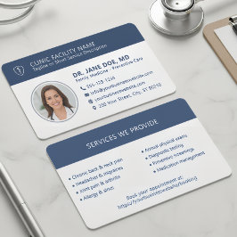 Cartão De Visita Medical Doctor Photo Modern Navy Blue Clinic
