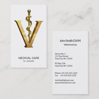 Cartão De Visita Medicamento Veterinário Elegante Dourado V Vet Asc