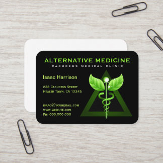 Cartão De Visita Medicina Alternativo única verde Caduceus negro