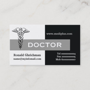 Cartão De Visita Médico de Caduceus, cinza mínima, branca