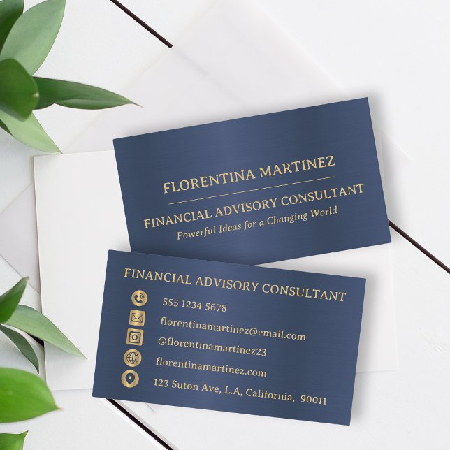 Cartão De Visita Médico Dourado e Azul moderno (Criador carregado)