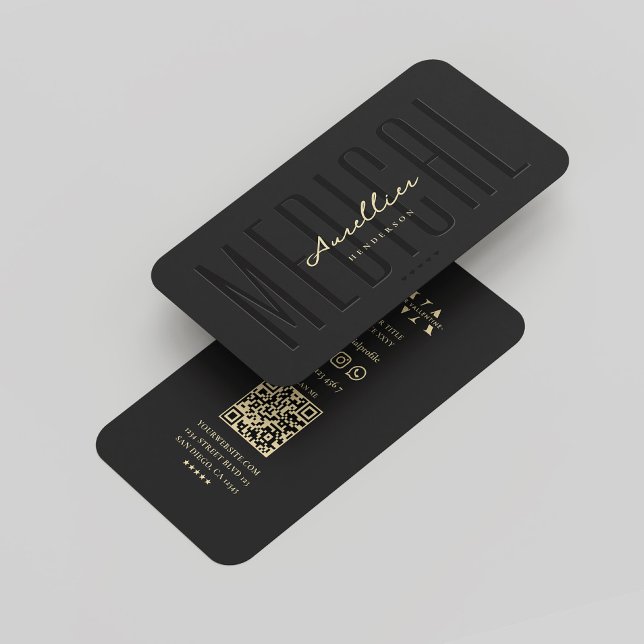 Cartão De Visita Médico Elegante moderno Monograma Preto Médico Dou (Modern Elegant Doctor Monogram Medical Black Gold Business Card
)