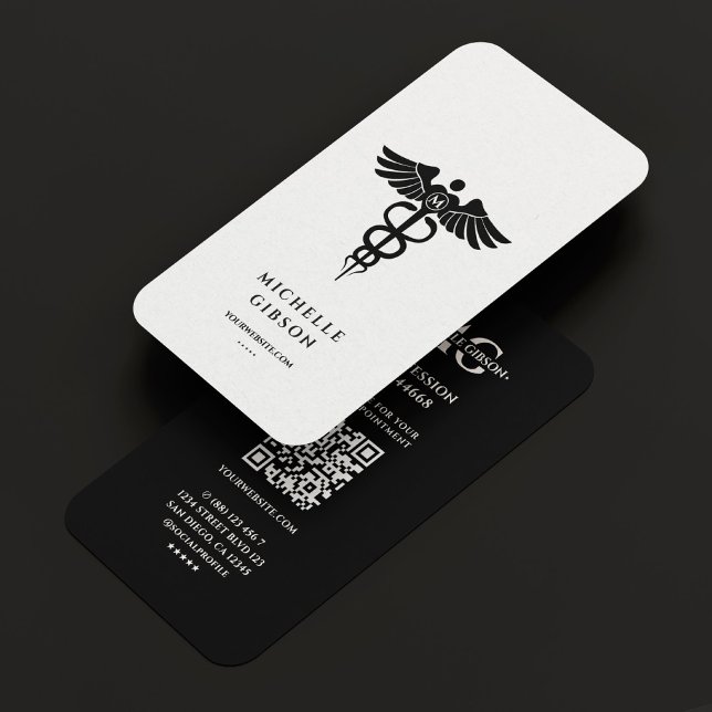 Cartão De Visita Médico Enfermeiro Caduceus Elegante Branco Preto (Nurse Medical Doctor Caduceus Elegant White Black Business Card
)
