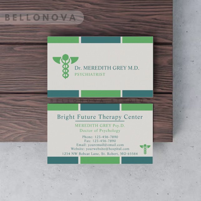 Cartão De Visita Médicos e Enfermeiros de Cinzas Verdes Azul Escuro (Custom Dark Blue Green Grey Doctors & Nurses Business Card)