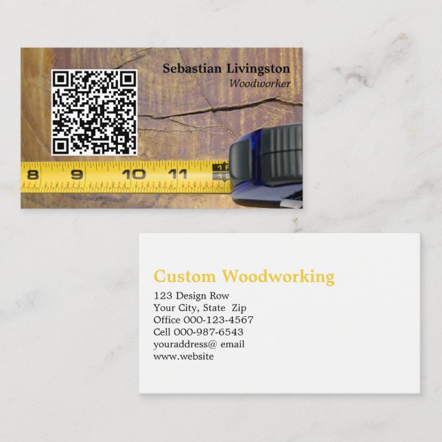 Cartão De Visita Medindo o código QR profissional de madeira de fit (Frente/Verso)