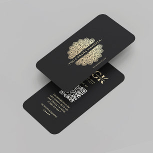 Cartão De Visita Meditação de Ioga Moderna Monograma Dourado Mandal