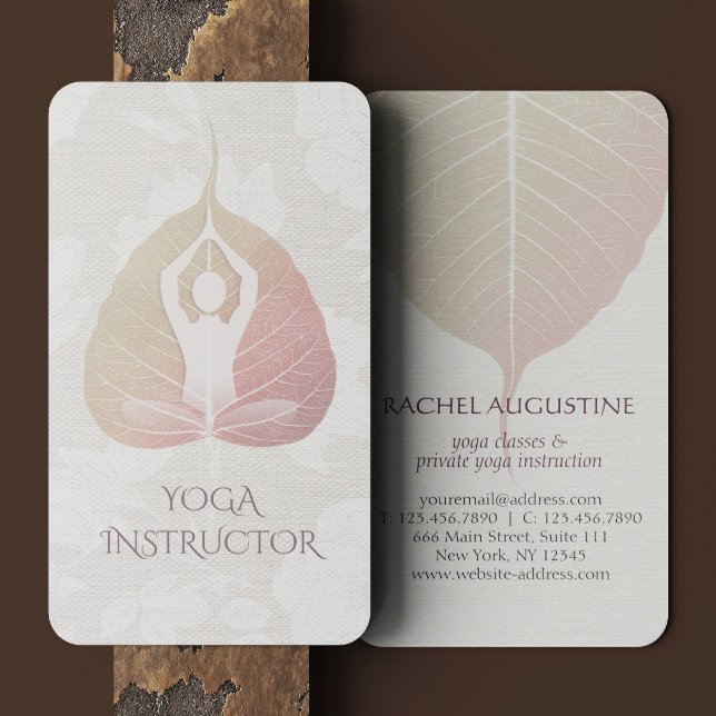 Cartão De Visita Meditação de Yoga Elegante com Folha de Bodhi (Criador carregado)