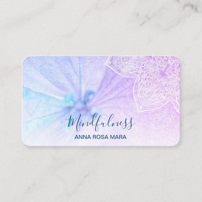 Cartão De Visita *~* Meditação de Yoga Mandala Reiki Glitter Floral (Frente)