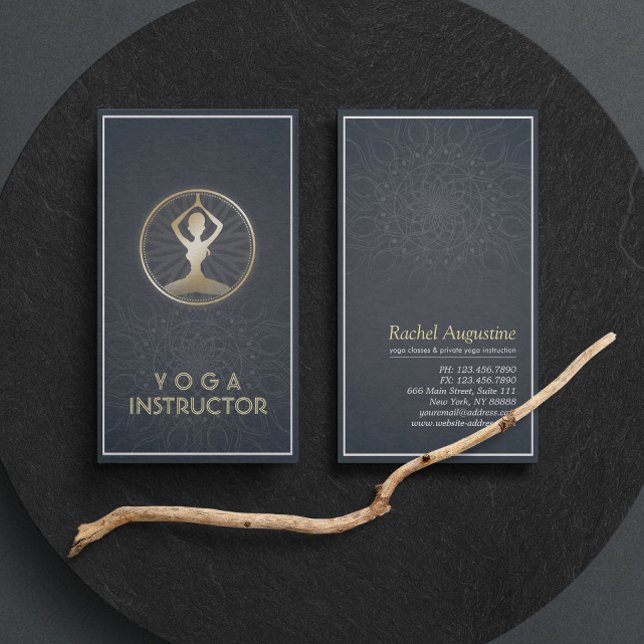 Cartão De Visita Meditação Dourada de ioga preta Símbolo ZEN Mandal (Criador carregado)