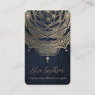 Cartão De Visita Meditação Dourada e Marinho Blue Mandala Reiki