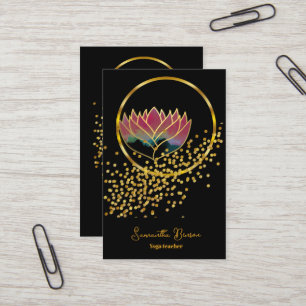 Cartão De Visita Meditação Elegante Dourada de Lotus Yoga