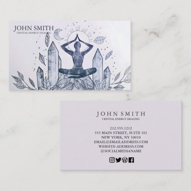 Cartão De Visita Meditação espiritual do Crystal Energy Healer Chak (Frente/Verso)