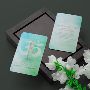 Cartão De Visita Meditação Instrutor Watercolor Yoga Pose Om Sinal