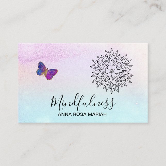 Cartão De Visita *~* Meditação Reik Yoga Borboleta Floral Mandala (Frente)