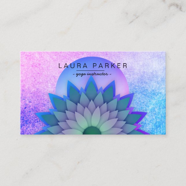 Cartão De Visita Meditação Teal Roxa Lótus Flor Yoga (Frente)