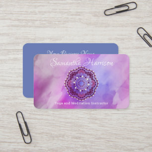 Cartão De Visita Meditação Yoga Monograma Roxo Mandala Elegante