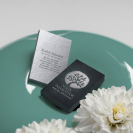 Cartão De Visita Meditação Yoga Reiki Instrutor Black Silver Tree