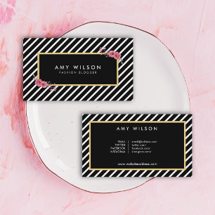 Cartão De Visita Meios florais brancos pretos do Social do Blogger